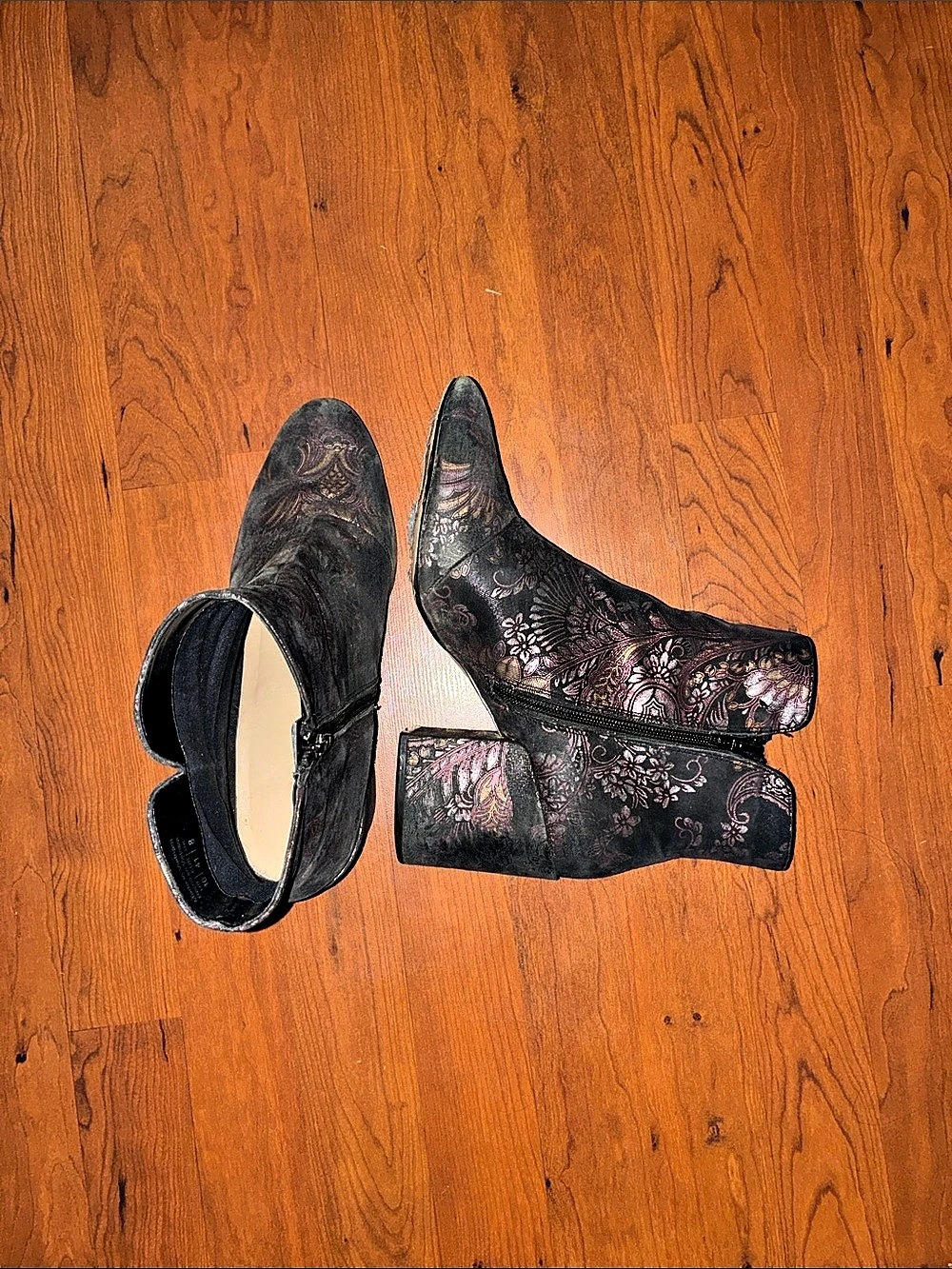 Floral Ankle Boots in Black & Purple